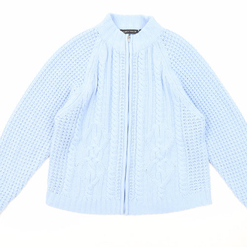Lauren Taylor Womens Blue Round Neck Acrylic Full Zip Jumper Size L