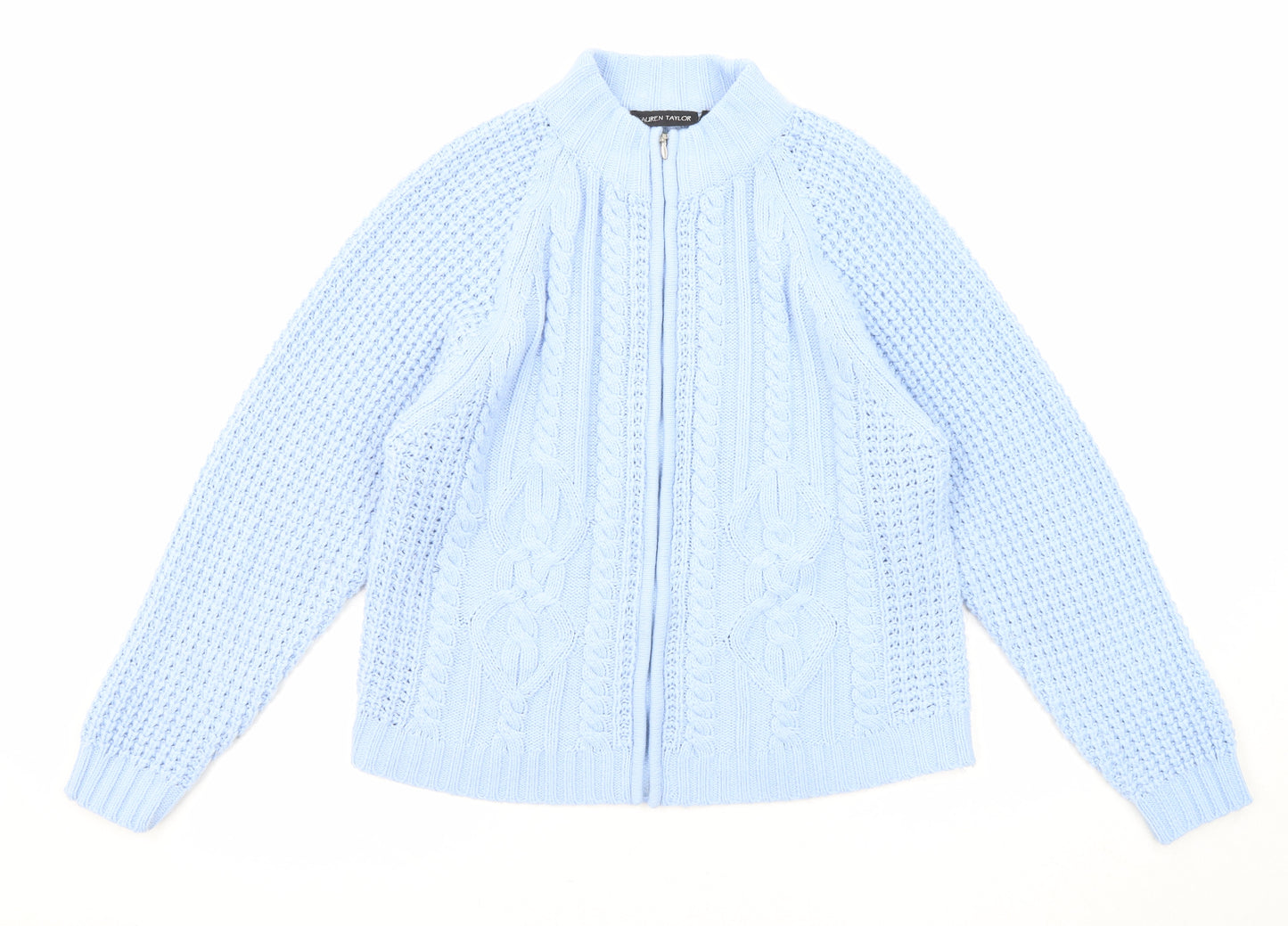 Lauren Taylor Womens Blue Round Neck Acrylic Full Zip Jumper Size L