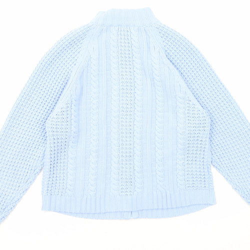 Lauren Taylor Womens Blue Round Neck Acrylic Full Zip Jumper Size L