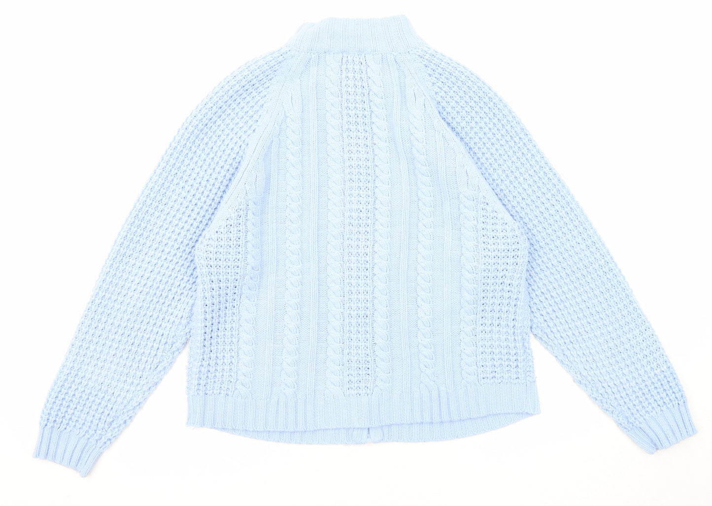 Lauren Taylor Womens Blue Round Neck Acrylic Full Zip Jumper Size L