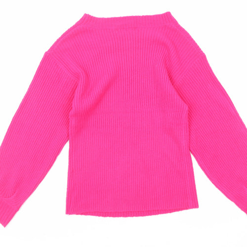 Glamorous Womens Pink Round Neck Acrylic Pullover Jumper Size 8