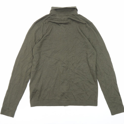 Reiss Mens Green Collared Wool Cardigan Jumper Size S Long Sleeve