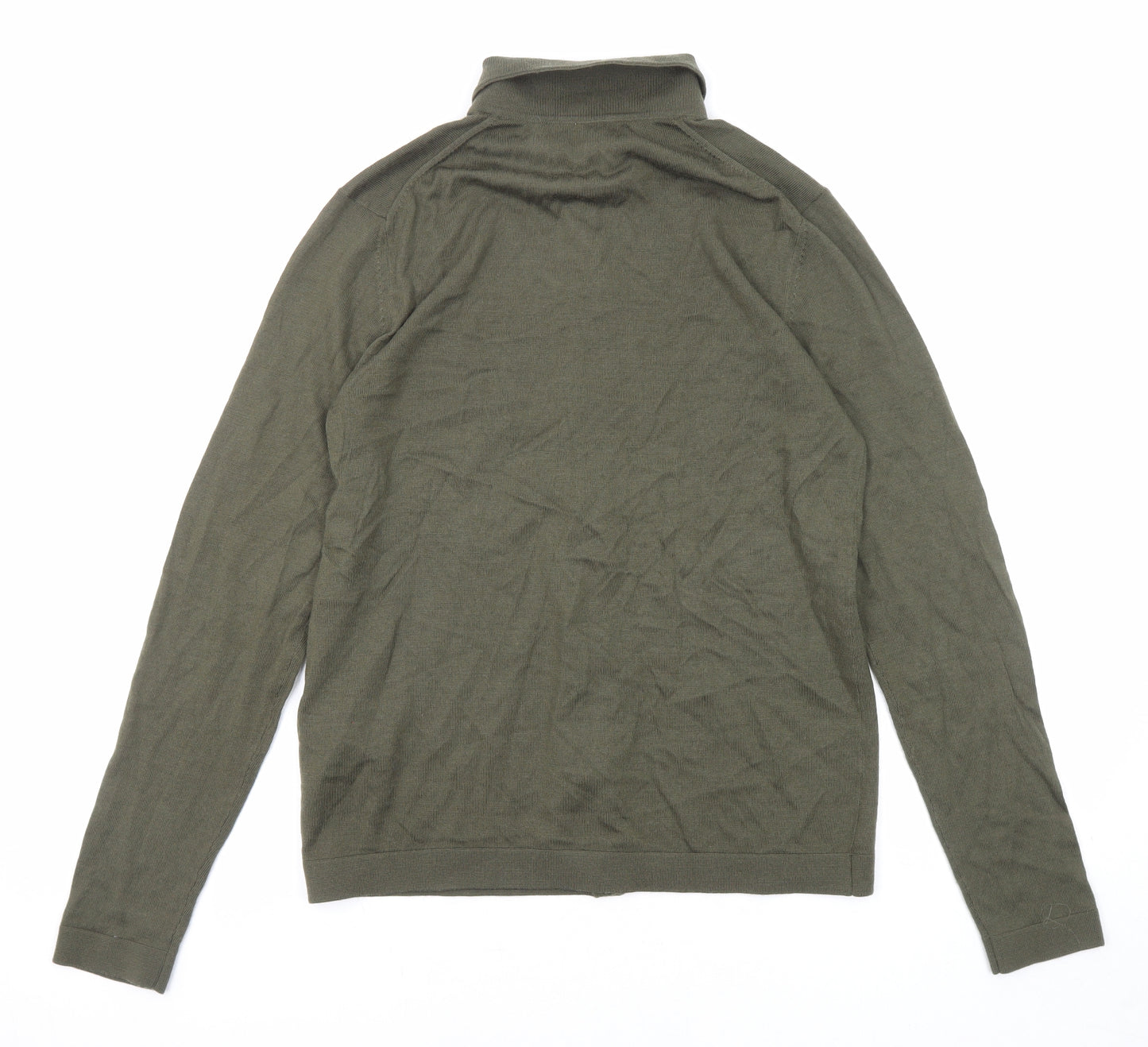 Reiss Mens Green Collared Wool Cardigan Jumper Size S Long Sleeve
