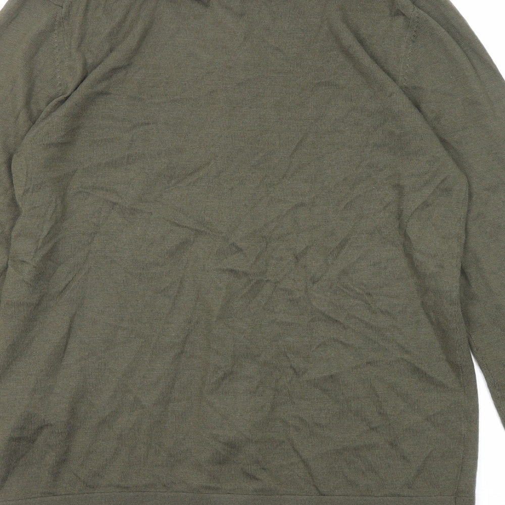 Reiss Mens Green Collared Wool Cardigan Jumper Size S Long Sleeve