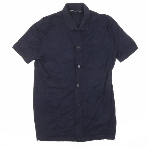 Marks and Spencer Womens Blue Cotton Basic Button-Up Size S Collared