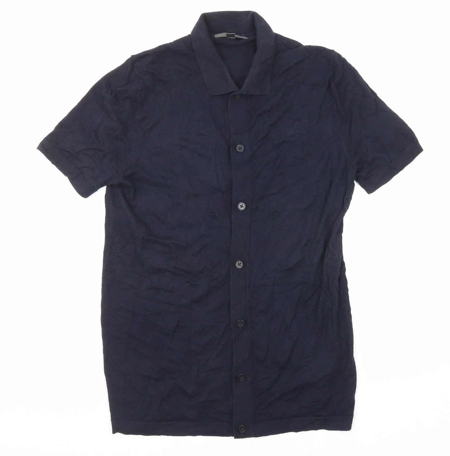 Marks and Spencer Womens Blue Cotton Basic Button-Up Size S Collared