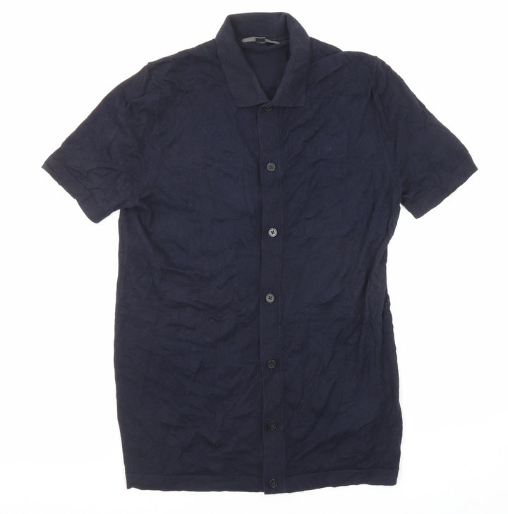 Marks and Spencer Womens Blue Cotton Basic Button-Up Size S Collared