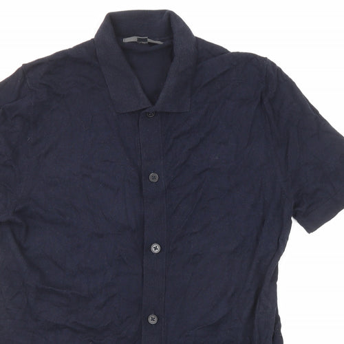 Marks and Spencer Womens Blue Cotton Basic Button-Up Size S Collared