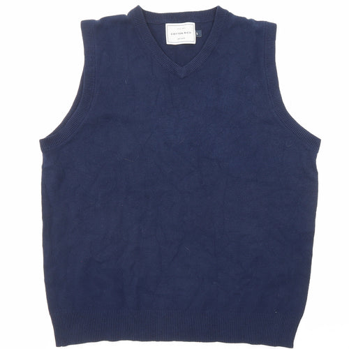 John Lewis Mens Blue V-Neck Cotton Pullover Jumper Size S Sleeveless