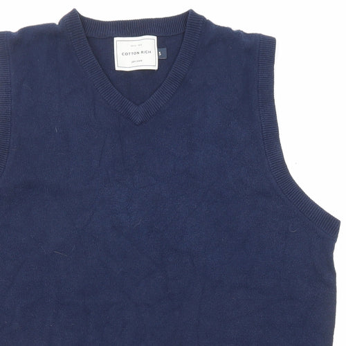 John Lewis Mens Blue V-Neck Cotton Pullover Jumper Size S Sleeveless