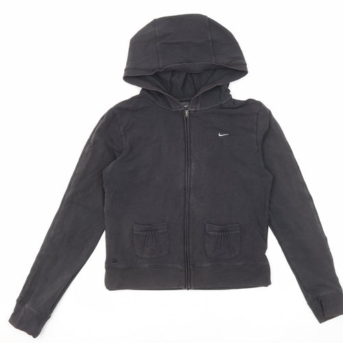 Nike Womens Black Cotton Full Zip Hoodie Size 10 Zip - Size 10-12