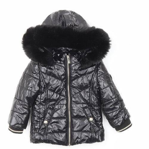 River Island Girls Black Basic Coat Coat Size 9-12 Months Zip