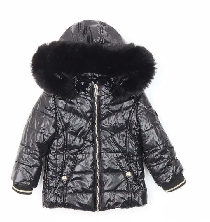 River Island Girls Black Basic Coat Coat Size 9-12 Months Zip