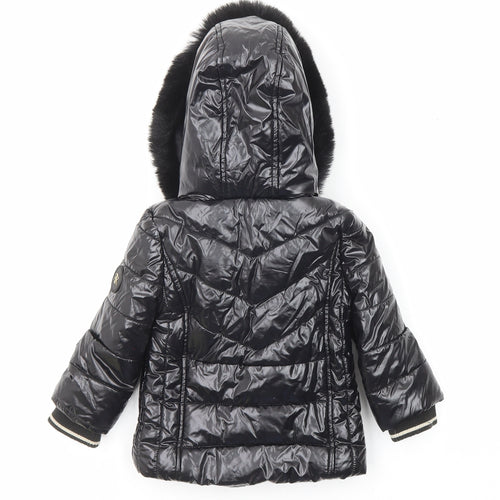 River Island Girls Black Basic Coat Coat Size 9-12 Months Zip