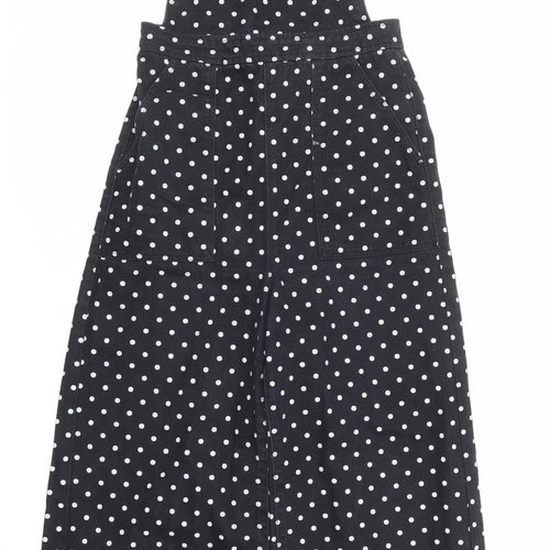 Topshop Womens Black Polka Dot Cotton Dungaree One-Piece Size 8 Zip