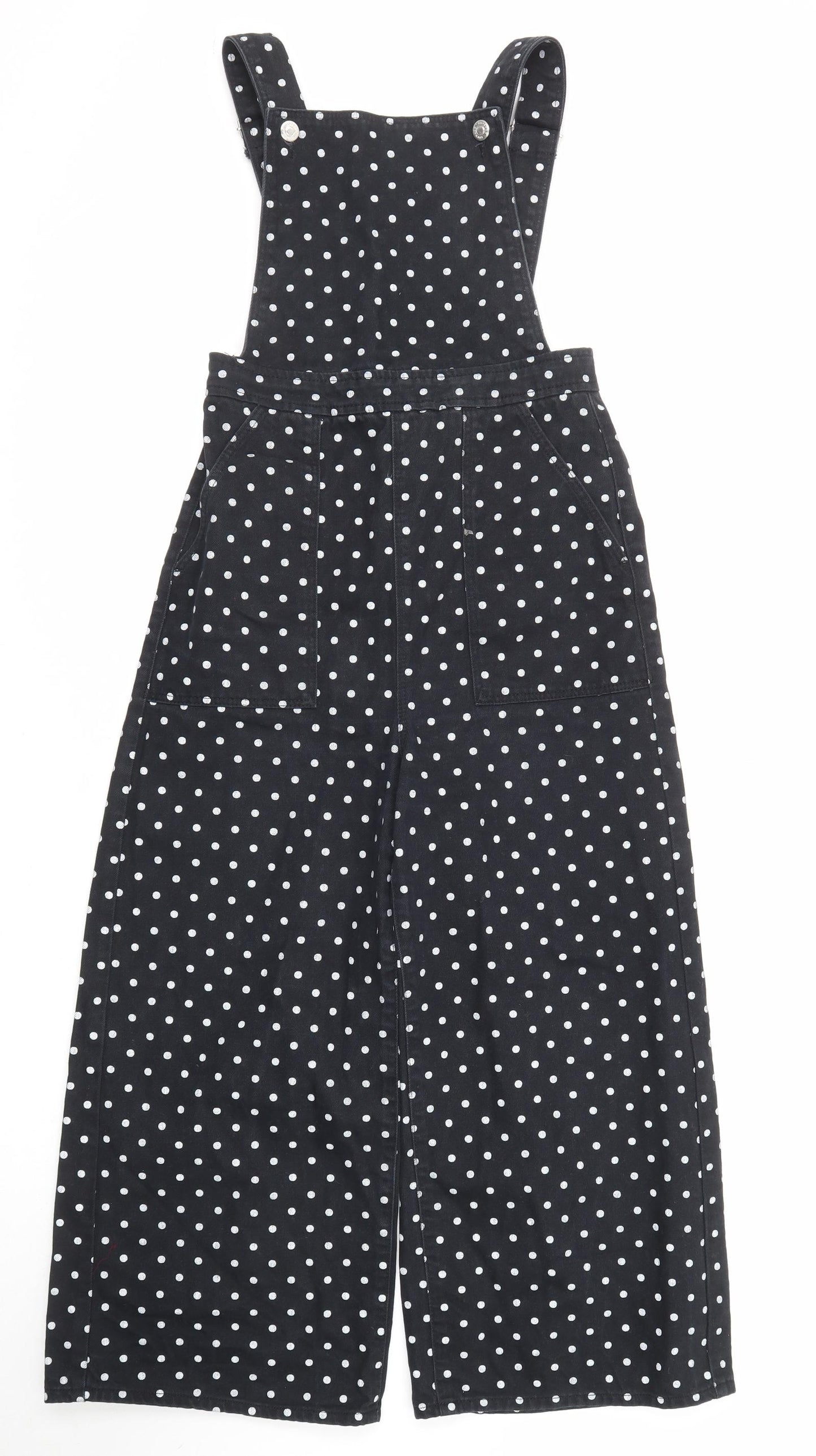 Topshop Womens Black Polka Dot Cotton Dungaree One-Piece Size 8 Zip