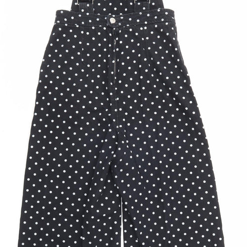 Topshop Womens Black Polka Dot Cotton Dungaree One-Piece Size 8 Zip