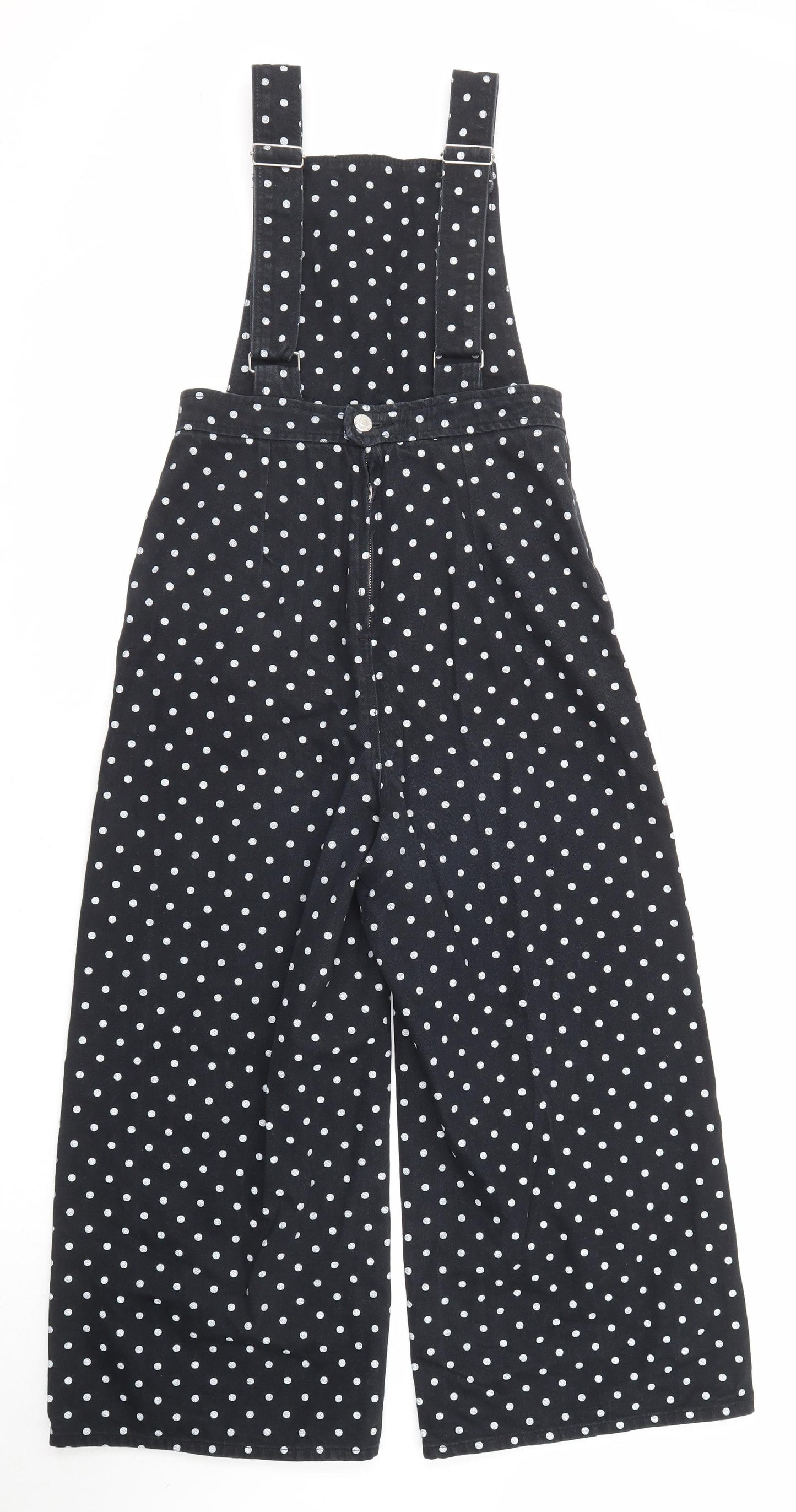 Topshop Womens Black Polka Dot Cotton Dungaree One-Piece Size 8 Zip