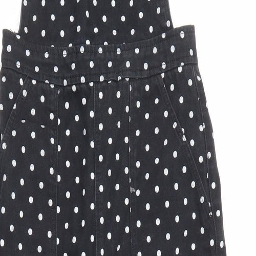 Topshop Womens Black Polka Dot Cotton Dungaree One-Piece Size 8 Zip