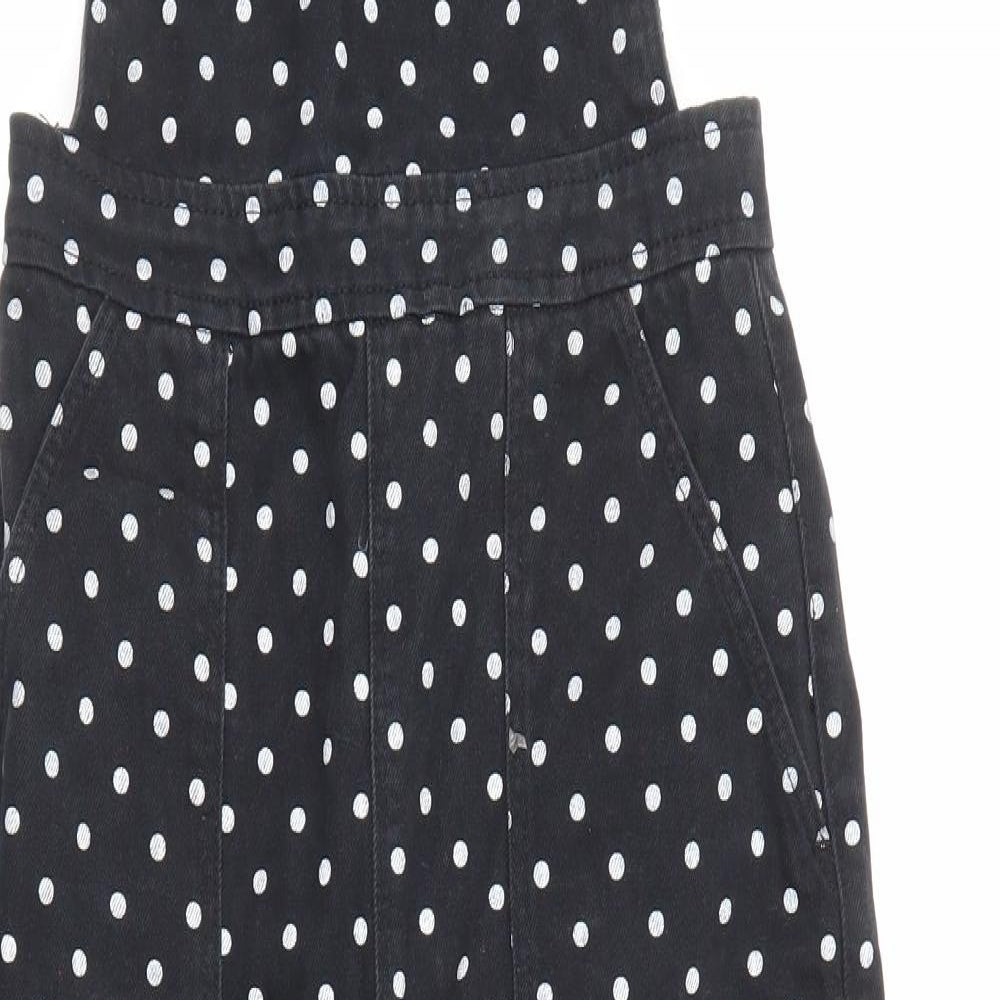 Topshop Womens Black Polka Dot Cotton Dungaree One-Piece Size 8 Zip