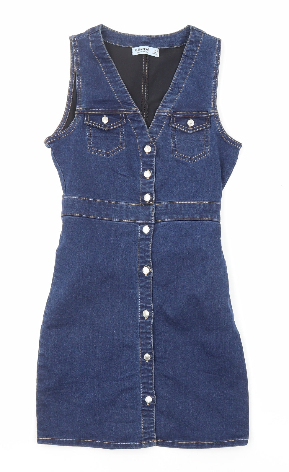 Pull&Bear Womens Blue Cotton A-Line Size S V-Neck Zip