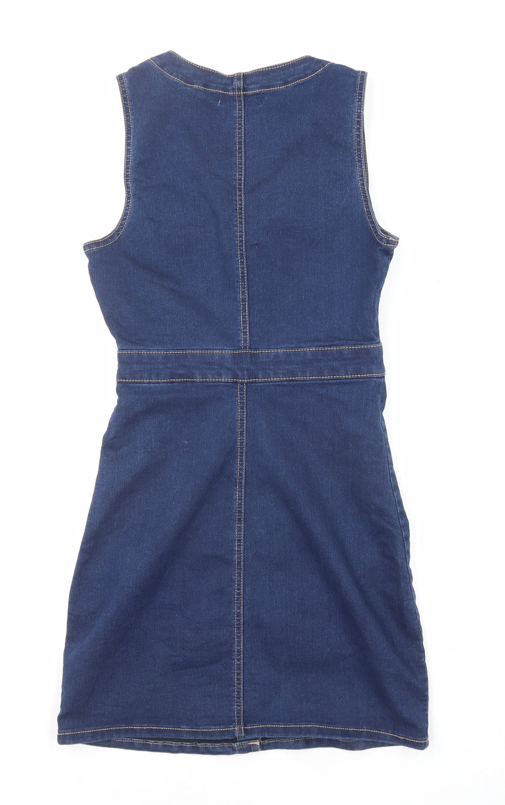 Pull&Bear Womens Blue Cotton A-Line Size S V-Neck Zip
