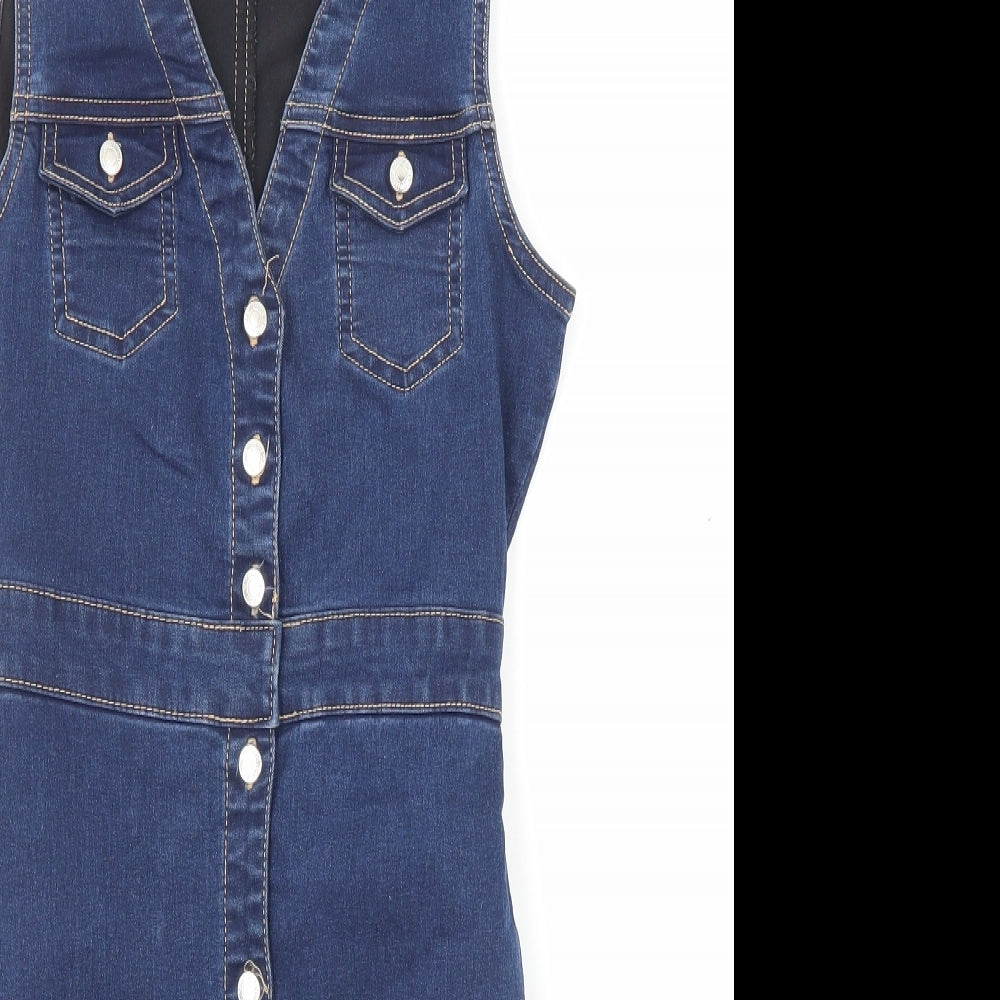 Pull&Bear Womens Blue Cotton A-Line Size S V-Neck Zip