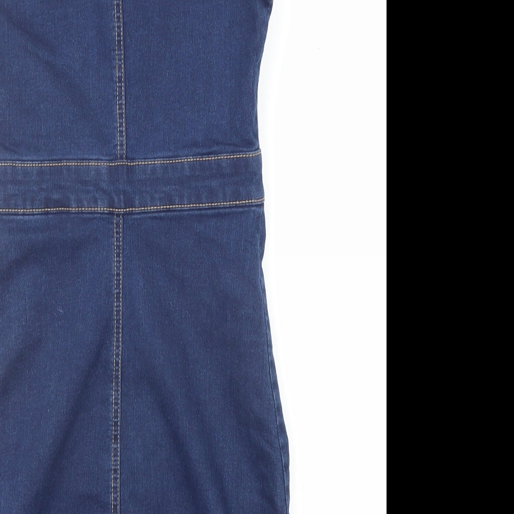 Pull&Bear Womens Blue Cotton A-Line Size S V-Neck Zip