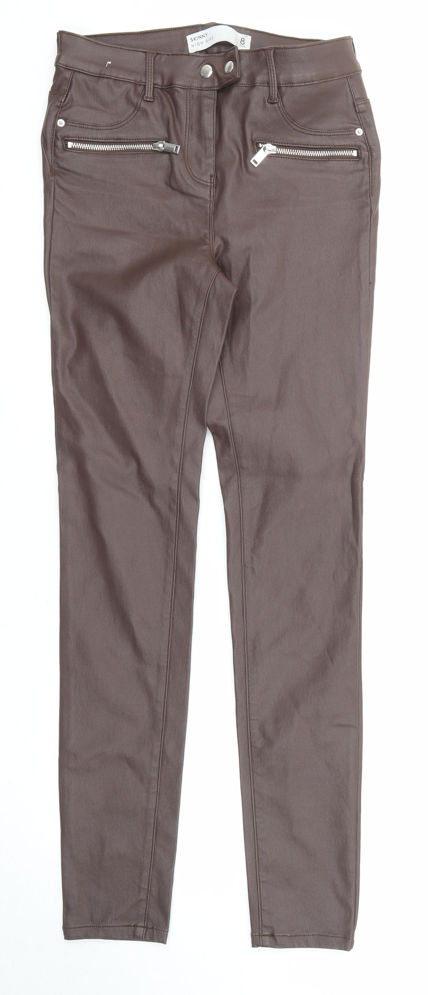 NEXT Womens Brown Viscose Trousers Size 8 L29 in Regular Zip