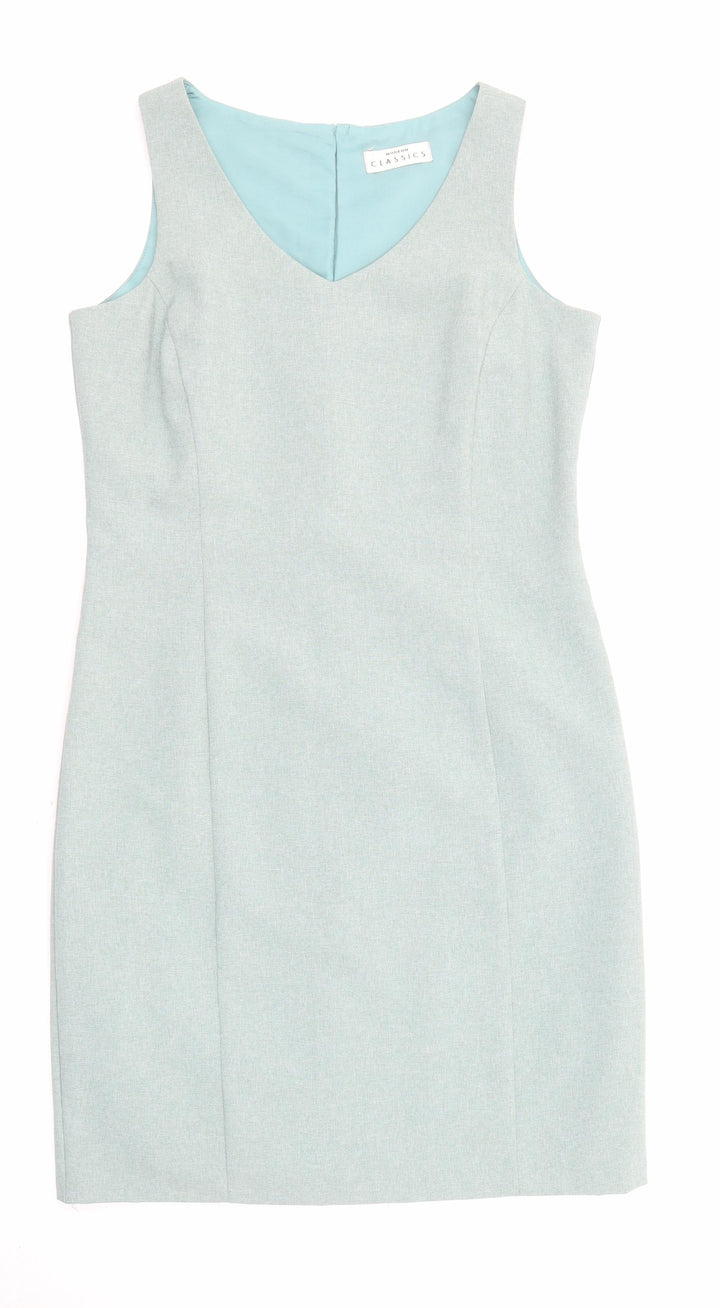 Classics Womens Green Polyester Pencil Dress Size 12 V-Neck Zip