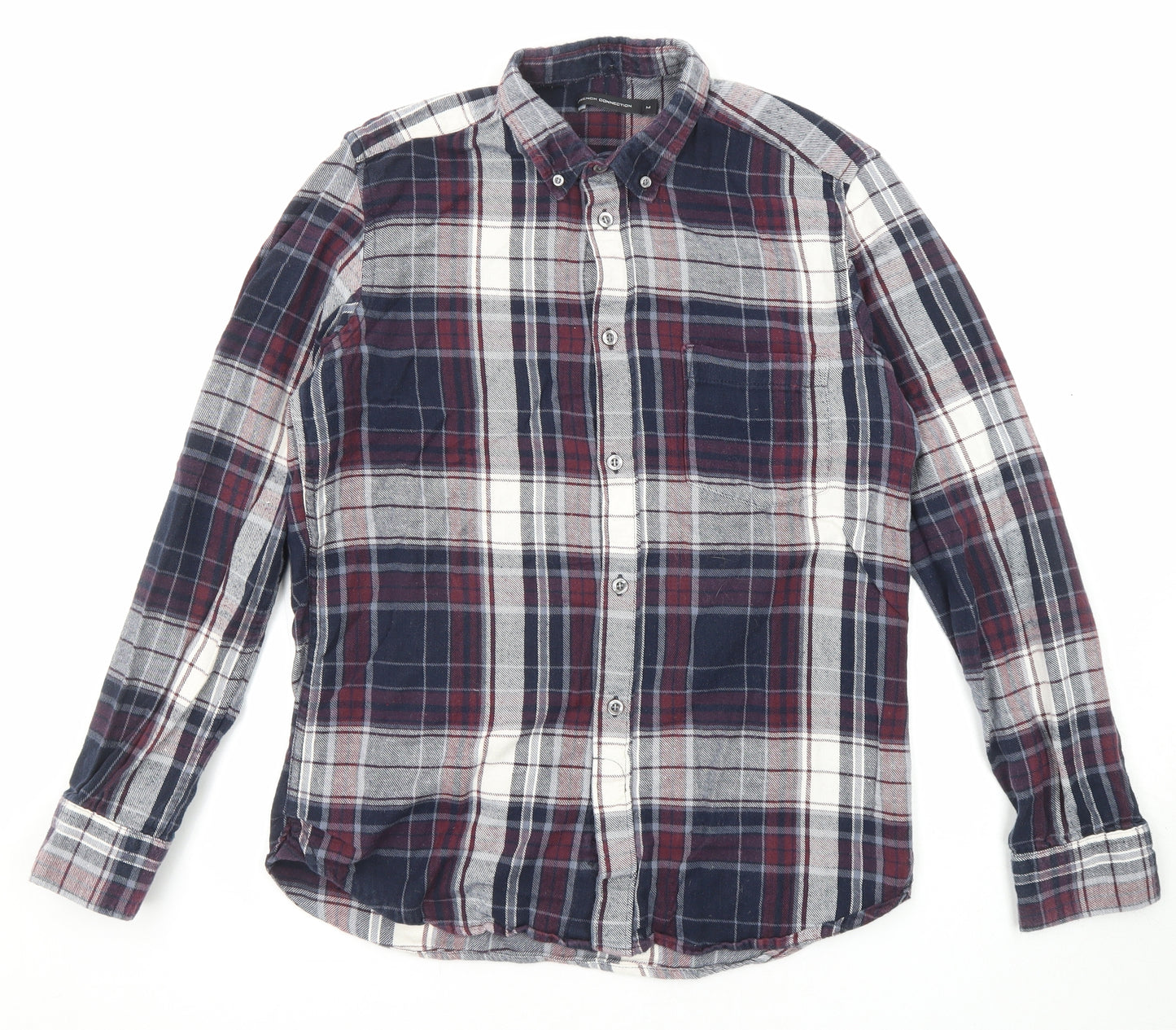 French Connection Mens Multicoloured Plaid Cotton Button-Up Size M Collared Button