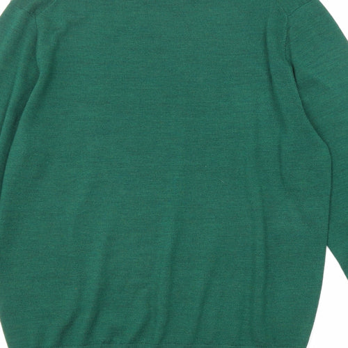 Uniqlo Mens Green Crew Neck Wool Pullover Jumper Size M Long Sleeve