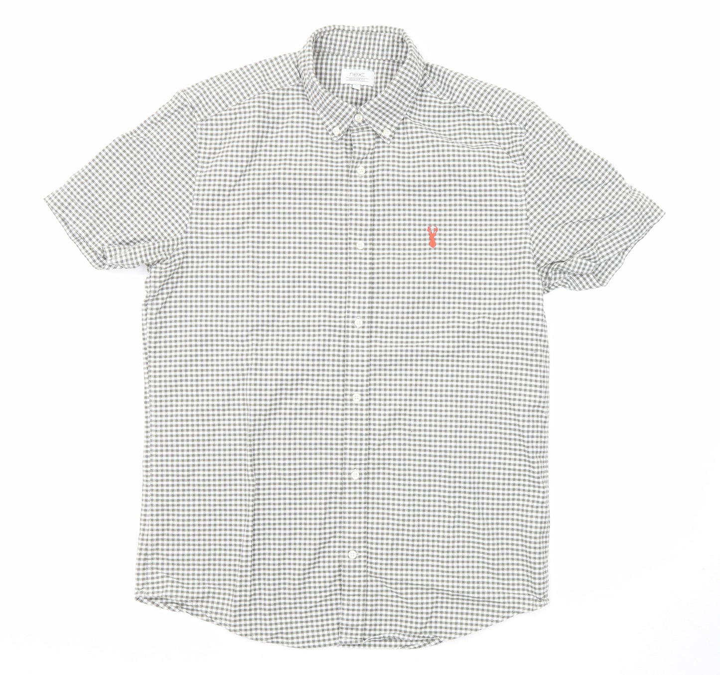 NEXT Mens Green Check Cotton Button-Up Size M Collared Button