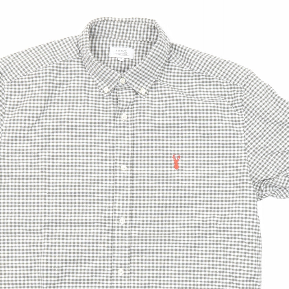 NEXT Mens Green Check Cotton Button-Up Size M Collared Button