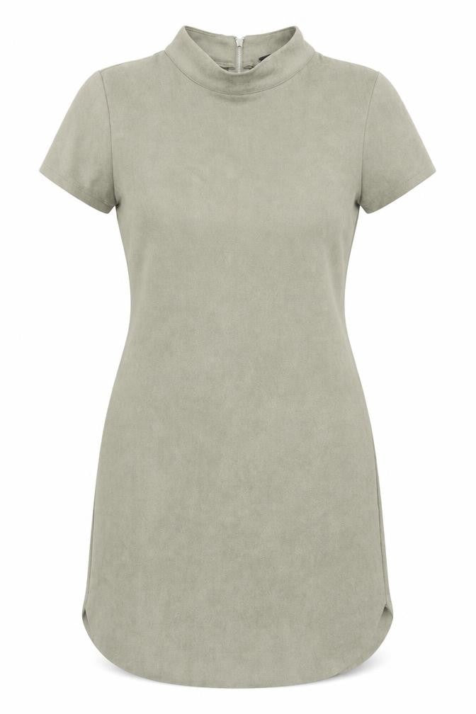 Front view of AX Paris women’s green paisley polyester shift, size UK 8, mock neck zip