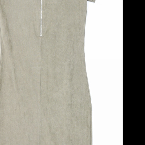 AX Paris Womens Green Paisley Polyester Shift Size 8 Mock Neck Zip