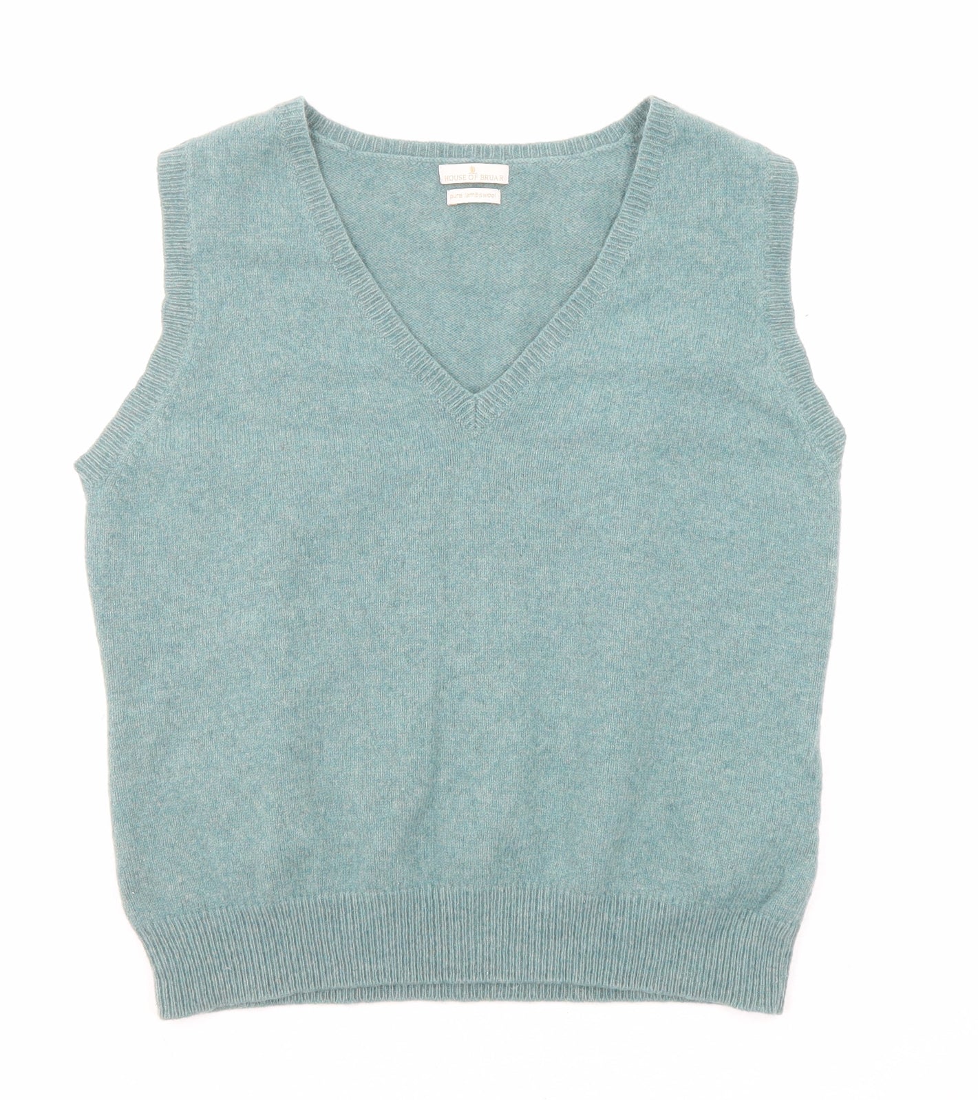 House of Bruar Womens Green V-Neck Wool Vest Jumper Size L