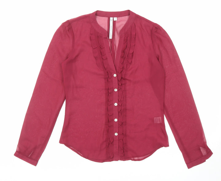 Crew Clothing Womens Purple Polyester Basic Button-Up Size 6 V-Neck