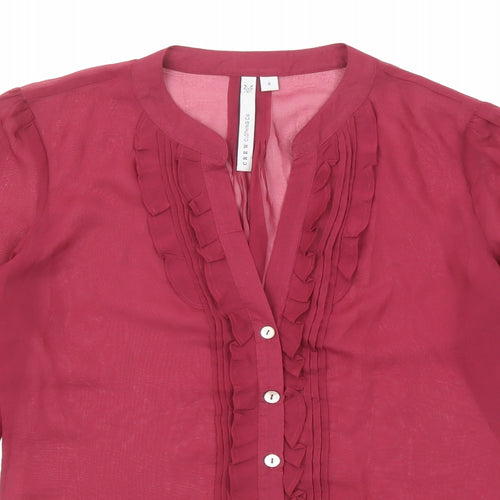 Crew Clothing Womens Purple Polyester Basic Button-Up Size 6 V-Neck