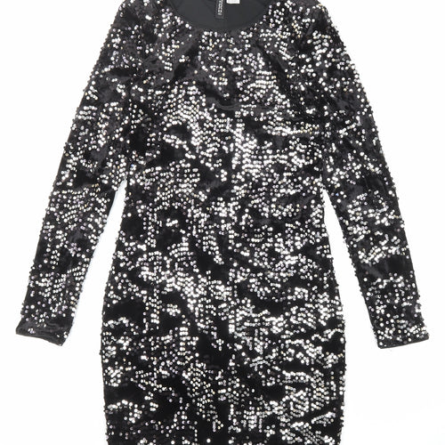 Divided by H&M Womens Black Polyester Bodycon Size 8 Boat Neck Pullover