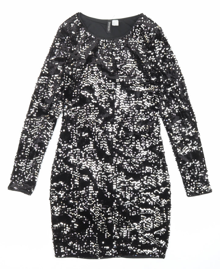 Divided by H&M Womens Black Polyester Bodycon Size 8 Boat Neck Pullover