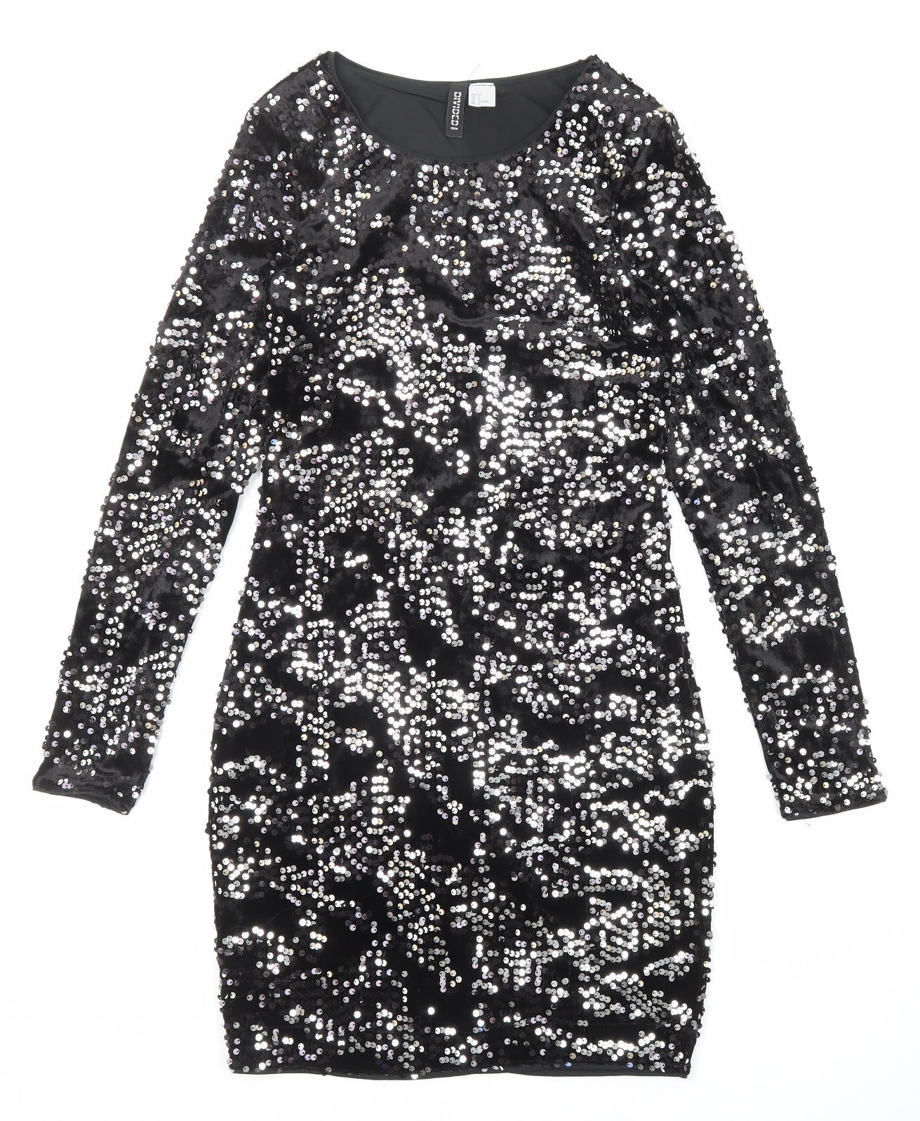 Divided by H&M Womens Black Polyester Bodycon Size 8 Boat Neck Pullover