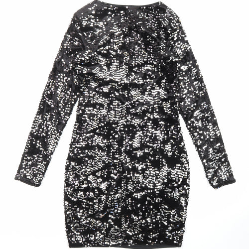 Divided by H&M Womens Black Polyester Bodycon Size 8 Boat Neck Pullover