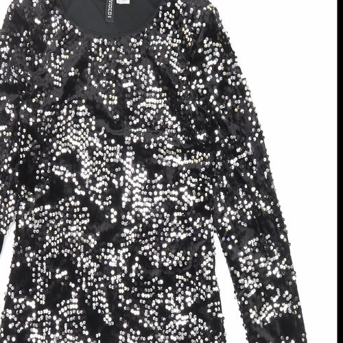 Divided by H&M Womens Black Polyester Bodycon Size 8 Boat Neck Pullover