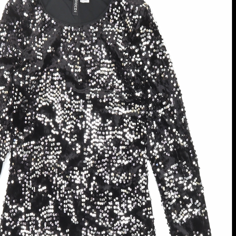 Divided by H&M Womens Black Polyester Bodycon Size 8 Boat Neck Pullover