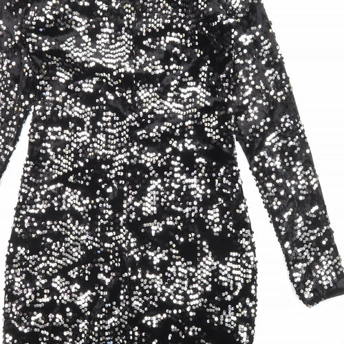Divided by H&M Womens Black Polyester Bodycon Size 8 Boat Neck Pullover