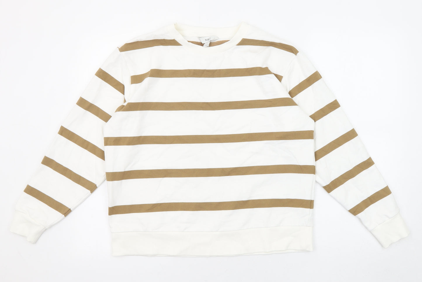 Marks and Spencer Womens White Striped Cotton Pullover Sweatshirt Size M Pullover