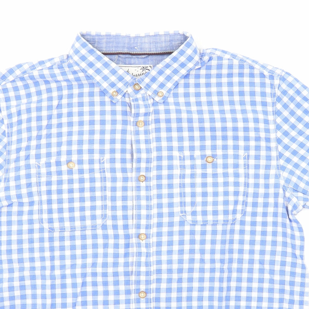 Red Herring Mens Blue Check Cotton Button-Up Size M Collared Button