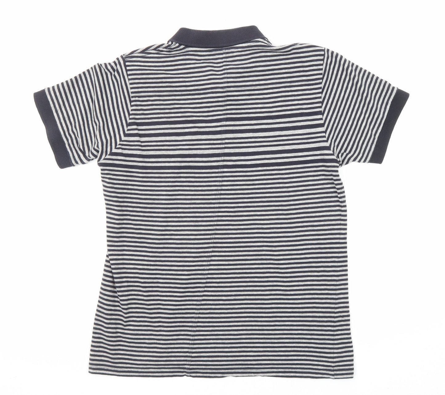 French Connection Mens Black Striped Cotton Polo Size M Collared Button