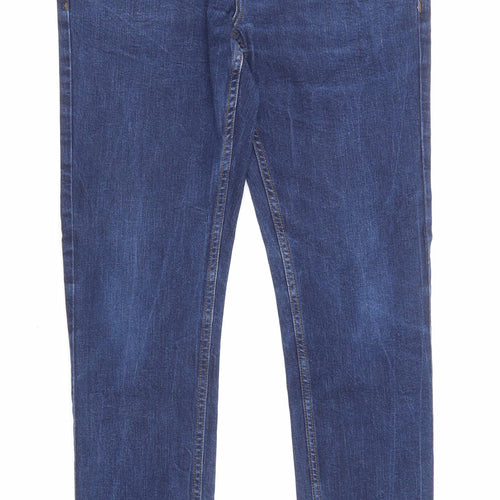 Farah Mens Blue Cotton Straight Jeans Size 34 in L32 in Regular Zip